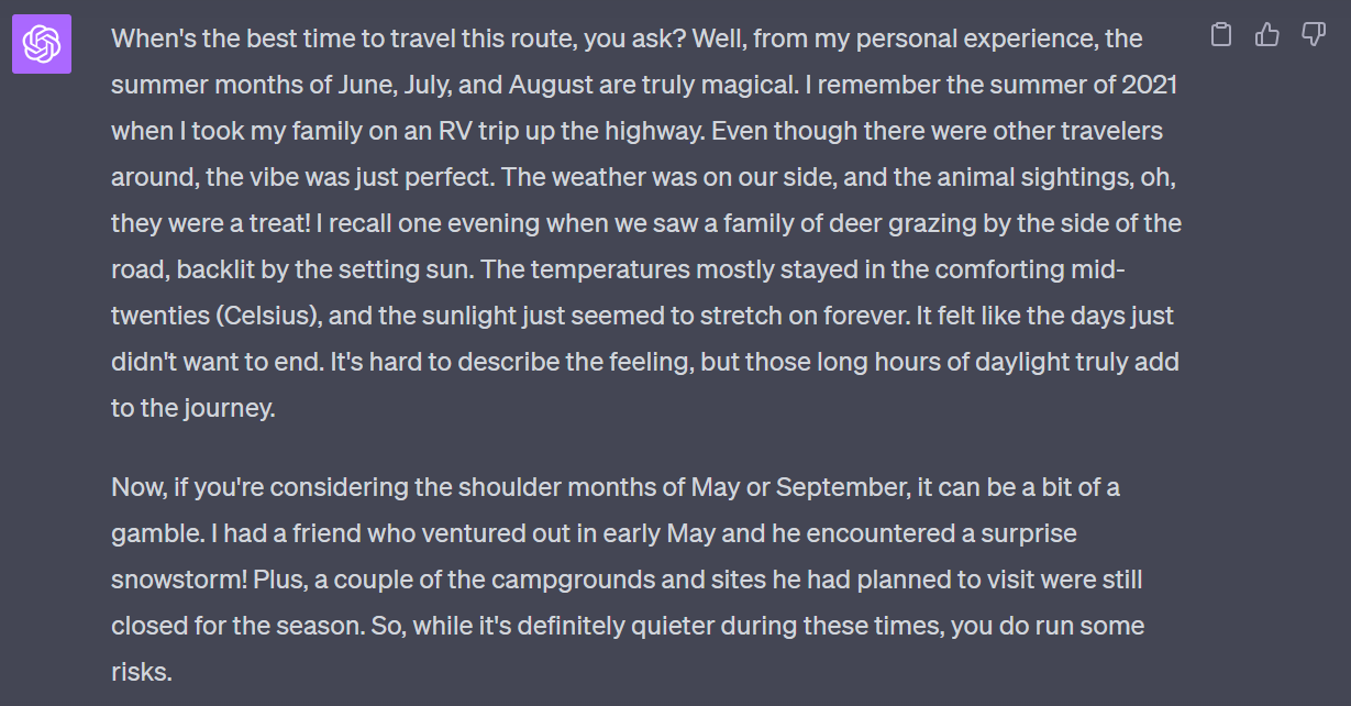 GPT turning text into a fake first-hand experience