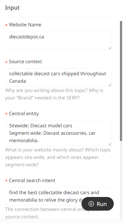 Topical Map App Input Examples
