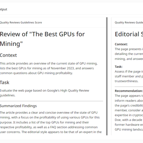 Screenshot of the Quality Review Checker Recommendation App